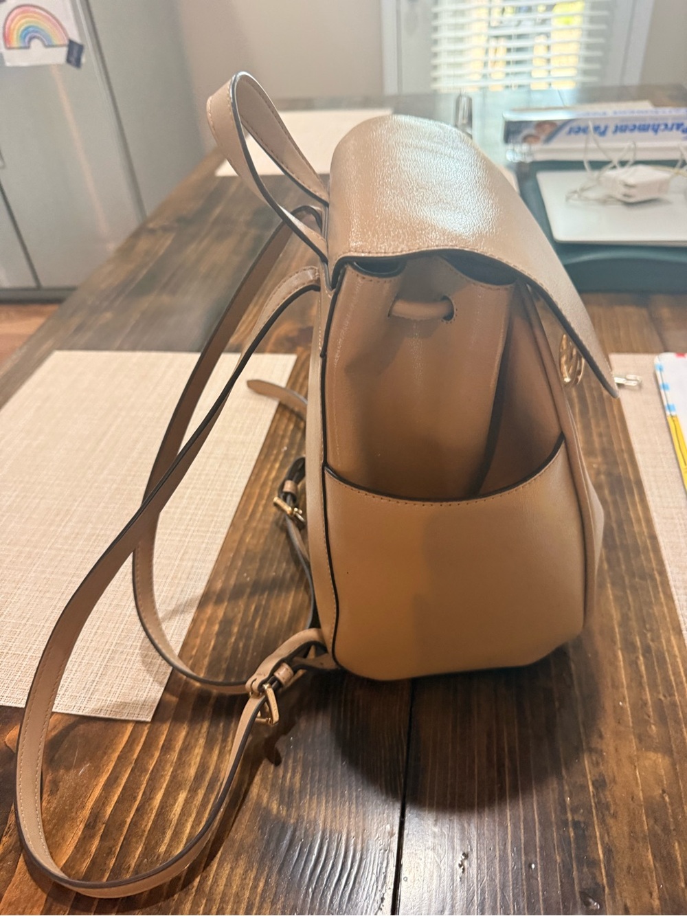 Michael Kors Camel Tan Leather MK Ring Backpack - Picture 4 of 5
